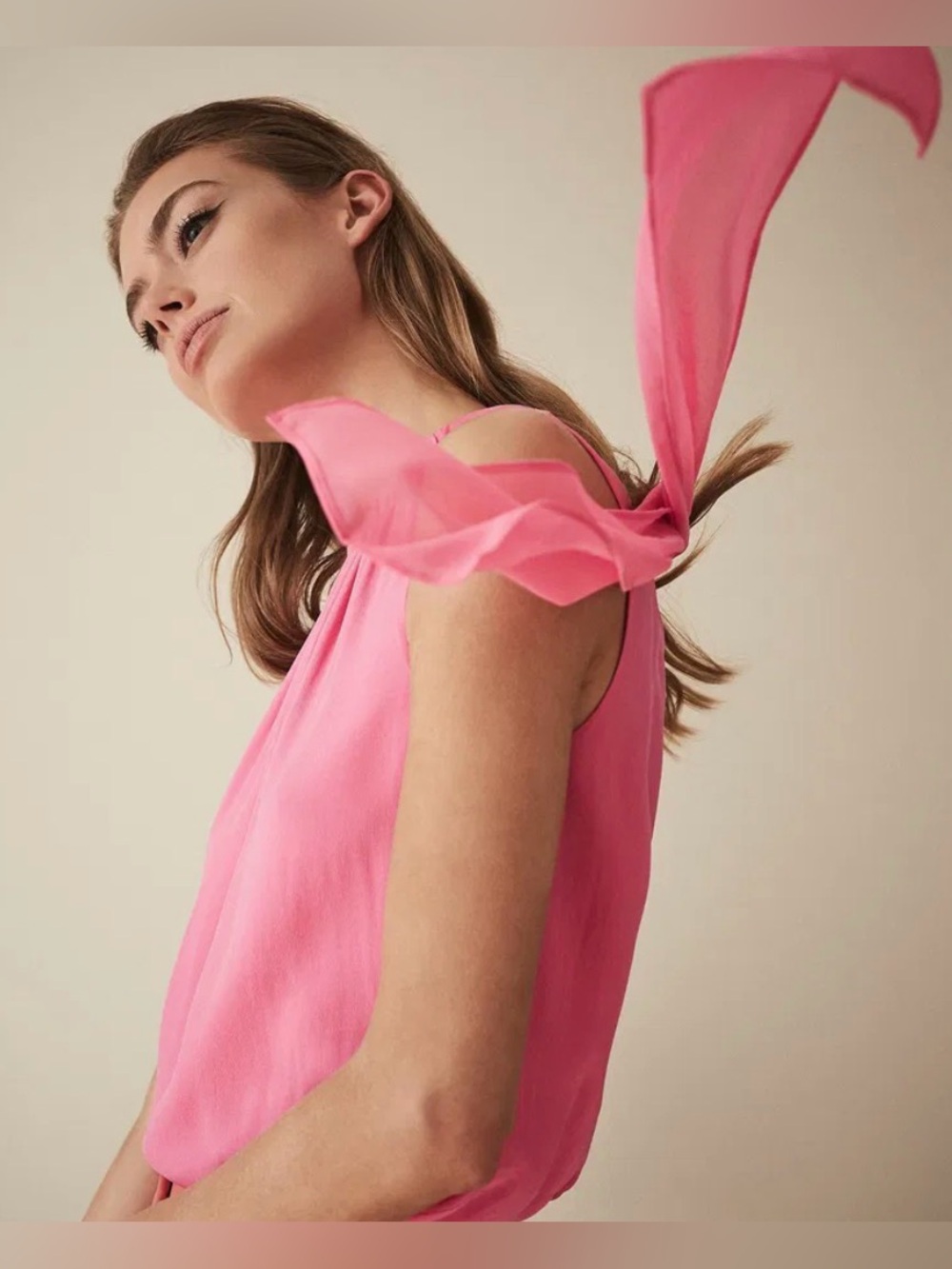 REISS Lena Bow Detail Top Bright Pink Size 4 NWOT